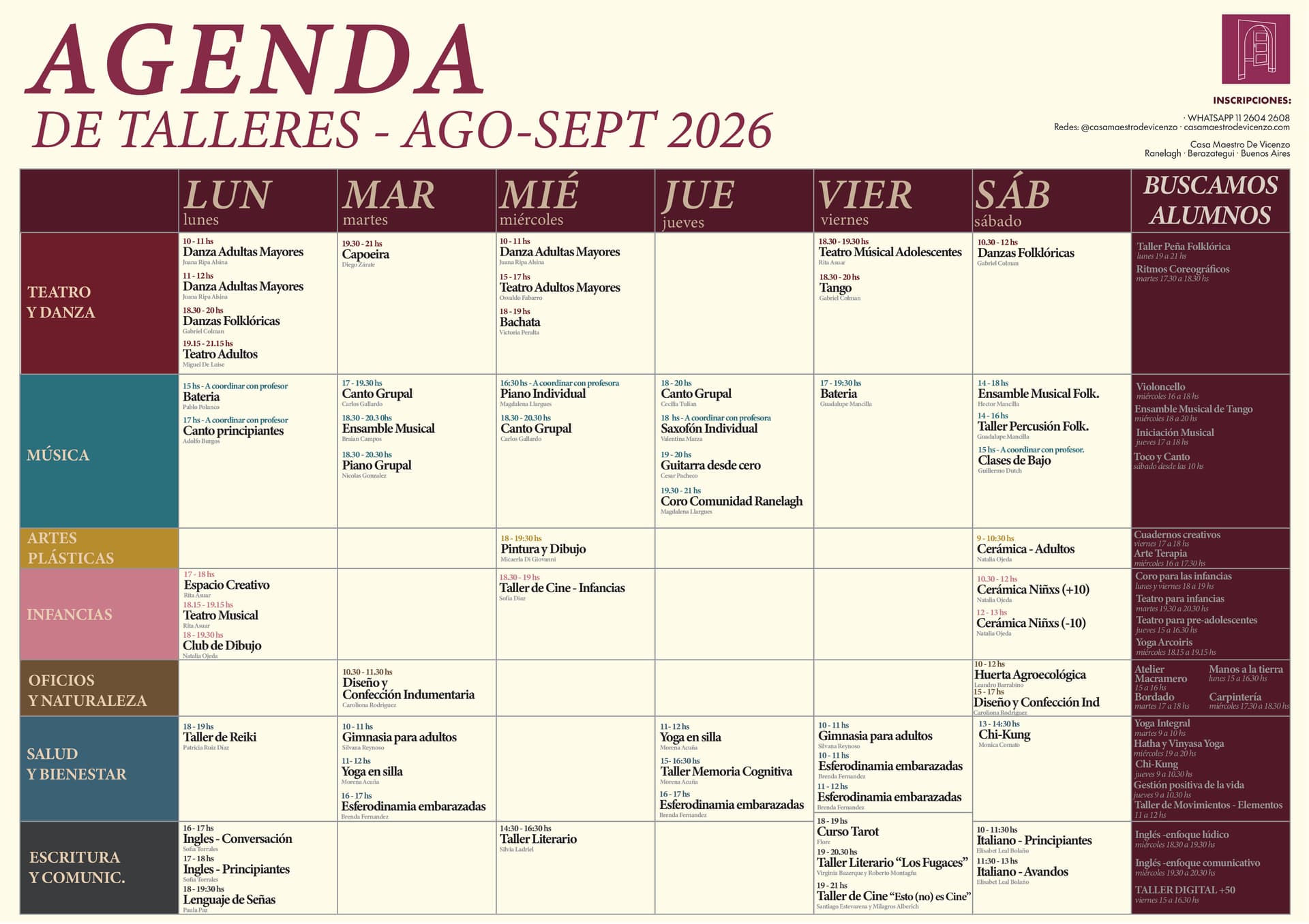Agenda mensual Casa Maestro De Vicenzo