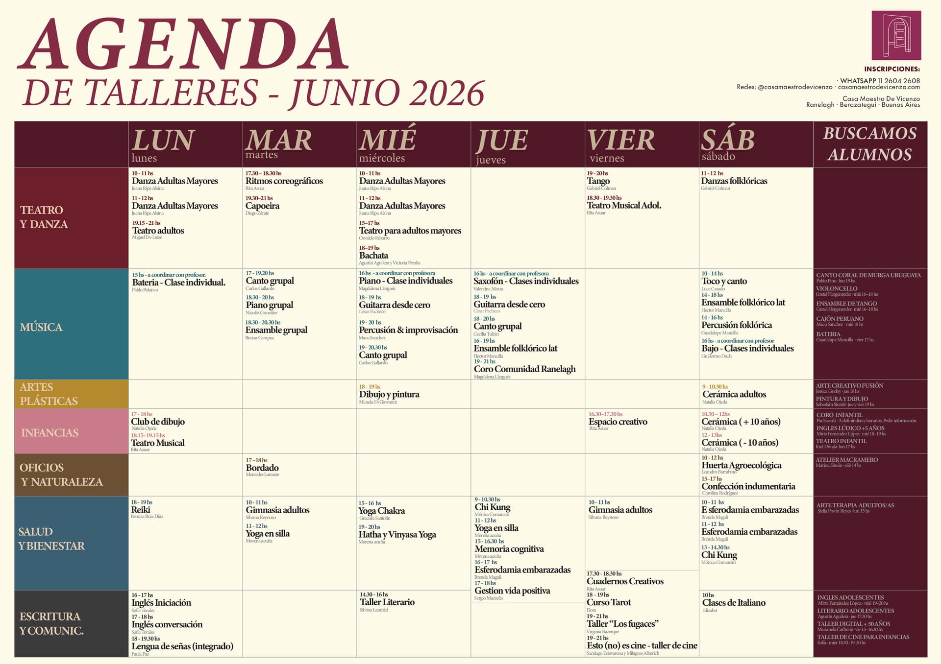 Agenda mensual Casa Maestro De Vicenzo